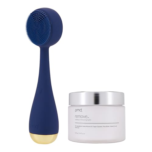 PMD Beauty Clean Facial Cleansing Brush – Waterproof Silicone Face Cleanser with Sonic Technology - color: Navy With Remove Cleansing Balm