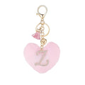 Initial Letter Heart Pom Pom Keychain for Women Pink Soft Fluffy Ball Key Ring for Purse Backpack Handbag - color: Z