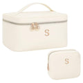 Custom Initial Cosmetic Bag 2‑Piece Set for Women Teen Girls, Beige S - size: S