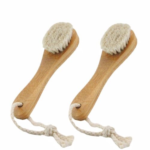 2 Pack 6" Bamboo Handle Dry Facial Cleansing Brush with Natural Soft Horsehair Bristles, Face Brush Cleanser Skin Care Exfoliating Brush Scrubber.