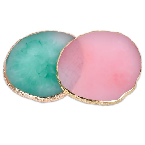 2 Pcs Nail Polish palettes Resin Nail Art Palette Golden Edge Gel Nail Polish Holder Nail Tray,Makeup Display Board Cosmetic Mixing Tools - color: Pink,green