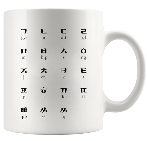 Panvola Hangul And English Alphabet Korean Ceramic Mug 11oz White