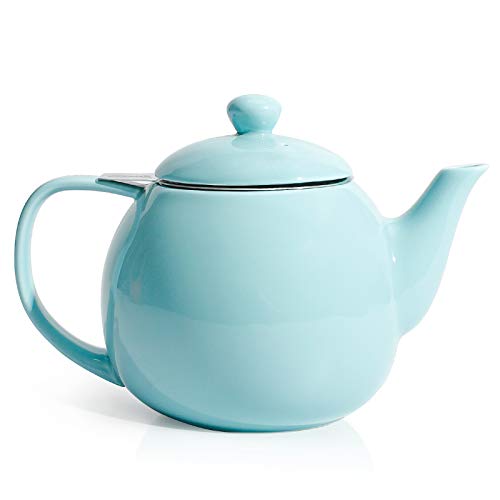 Sweese Teapot, Porcelain Tea Pot with Stainless Steel Infuser, Blooming & Loose Leaf Teapot - 27ounce, Turquoise - color: Turquoise, size: 27oz (with infuser)