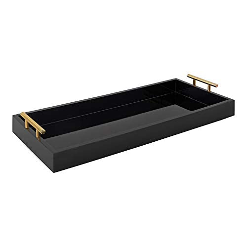 Kate and Laurel Lipton Narrow Decorative Tray with Polished Metal Handles, 10 x 24, Black and Gold, Chic Accent Tray for Display and Storage - color: Black