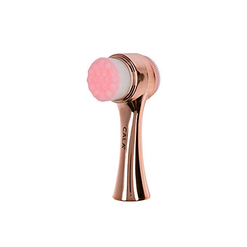 CALA Dual-Action Facial Cleansing Brush (Rose Gold & Pink), Superfine Soft Bristles Deep Clean Pores, Removes Makeup + Sunscreen, Water-Resistant for Shower Use, Daily Tool - size: 67509-67512