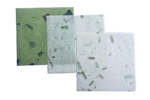 Natural Fiber Mulberry Paper Sheets 6 x 6 Inches, 50 PCS Handmade Craft Paper for Origami, Scrapbooking, Card Making, DIY Decoration, Mixed Media Art (Mixed Green Rice Straw etc.,,, 6 x 6) - color: Mixed Green Rice Straw etc.,,, size: 6 x 6 inches