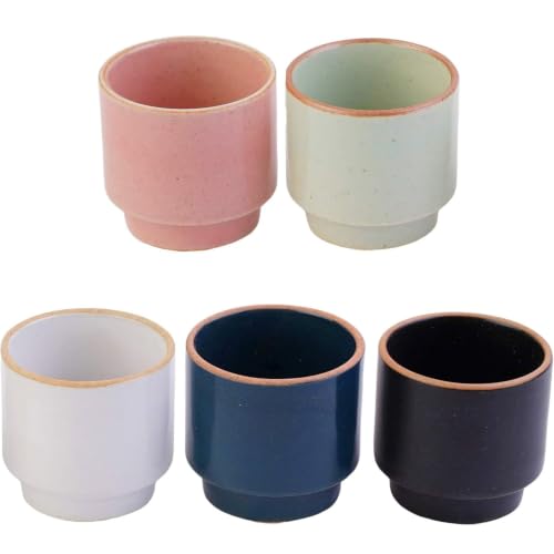 LENITH Korean Shot Glasses Set for Sake, Soju, 1.7 oz, 5 Piece Handcrafted Ceramic Pottery Porcelain Glass for Sake, Whiskey,Tequila and Liquor (Ideal for Coffee Espresso, Tea, Parties, Housewarming) - color: Pastel Colors