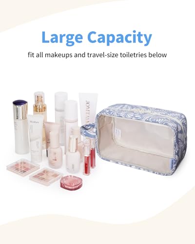 Narwey Clear Toiletry Bag for Women, Clear Cosmetic Makeup Bag for Travel - color: Blue Leaf