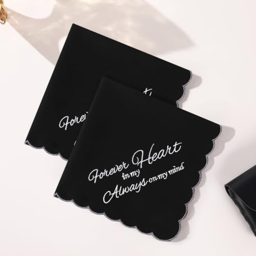 GREATEE Black Embroidered Funeral Handkerchiefs for Women Soft Cotton 11" - color: Forever in My Heart