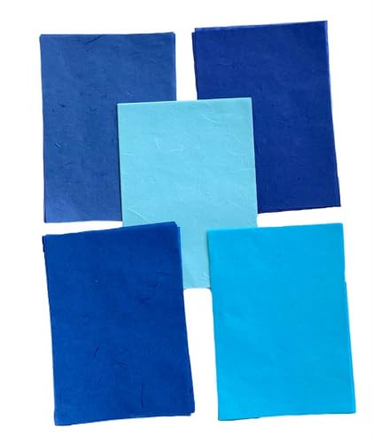 A5 50 Sheets Natural Fiber Mulberry Tree Mulberry Paper Sheets Art Tissue Washi Paper Design Craft Art Origami Suppliers Card Making 8.3" x 5.8". (Blue Tone, A5) - color: Blue Tone, size: A5