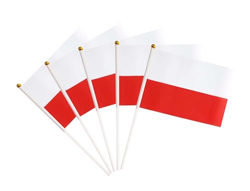 50 Pack Poland Polish Flags Small Mini Hand Held Poland Polish on Stick Flags, Miniature National Country Flags,Party Decorations Supplies for Parades,International Festival - color: Poland