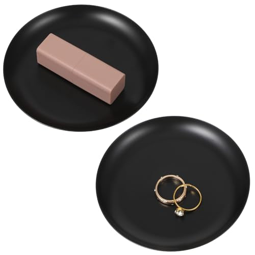 2 Pcs Round Decorative Tray, 4 Inch Black Perfume Tray Coffee Table Decor Small Stainless Steel Serving Trays Bathroom Accessories Candle Trays for Bathroom Countertop Table Centerpieces - color: Black