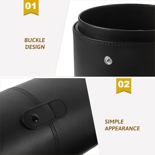 Portable Makeup Brush Holder with Lid - Elegant Pu Leather Makeup Bag Black Brush Organizer for Travel Compact Storage Bucket with Buckle Protective Lid, Easy to Clean, 7.9in X 5.19in