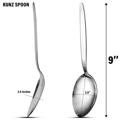 Chef Kunz Spoon | 9 inch 2.5 Tbsp18/10 Stainless Steel Silver Serving Spoons | Sauce, Basting, Quenelle, Plating, Cooking Chef Spoon, Dishwasher Safe