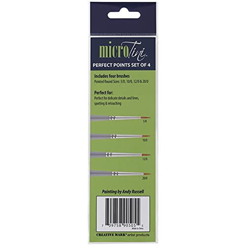 Creative Mark 4 Piece Micro Detail Paint Brush Set, Mini Paintbrushes for Acrylic, Watercolor, Oil, Face, Nail, Scale Model Painting & Line Drawing - size: Perfect Points Set (4 Piece)