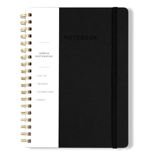 Spiral Notebook - 7.24" x 10" College Ruled Journal with Inner Pockets and 180 Pages, PU Leather Cover Business Journal, Twin-Wire Binding Notebook Perfect for Office & Home School Supplies Black - color: 002-Black-1pack, size: B5-180 pages