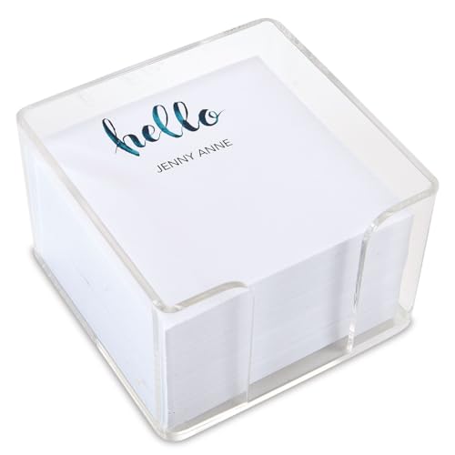 Current Hello Personalized Note Sheets in Cube - 400-Sheets, 3.38x 3.38, Acrylic Case, Memo Sheets, Shopping List, to-Do Notes, Office Organizer - color: Hello