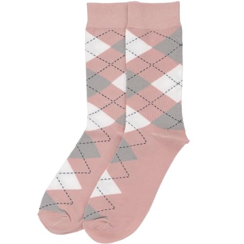tiemart Men's Socks, Fits Men's Shoe Sizes 8-12 - color: Blush Pink and Gray Argyle