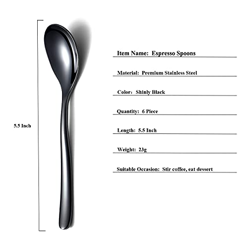 Black Demitasse Espresso Spoons, 5.5'' Mini Coffee Spoons, Set of 6, Stainless Steel, Dishwasher Safe - color: 4. Black