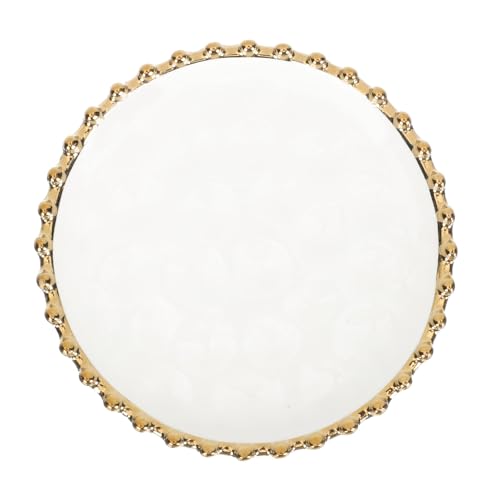 Ceramic Round Breakfast Plate with Gold Rim Nordic Style Snack Dish 5.70X5.70X0.59In Elegant White and Gold Food Plate for Family Dining and Serving Fruits Snacks