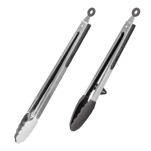 Kitchen Mama DuoEssentials Cooking Tongs Set, Metal Gray - color: Metal Gray