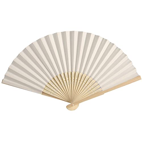 50pcs Paper Hand Fan with Organza Bags Bamboo Handheld Folding Fans DIY Decorative Wedding Party Favors (Cream) - color: Cream