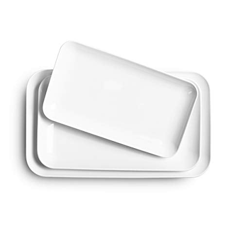 DELLING Large Serving Platter Set of 3, 16/14/12 Inch Porcelain Serving Trays for Party - White Ceramic Rectangular Platters for Entertaining, Appetizer Fruit Tray for Gethering Shower Dinner - color: White, size: 16 x 9.5 inch, 14 x 8.1 inch, 12 x 7.1 in
