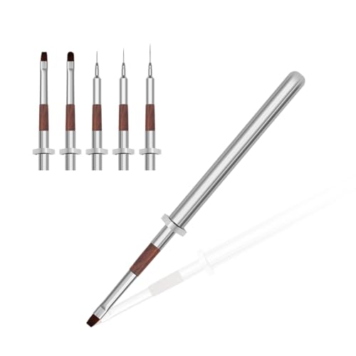 Nail Art Brushes, Metalic Nail Art Liner Brush with 4Pcs Brush Heads - color: Metal