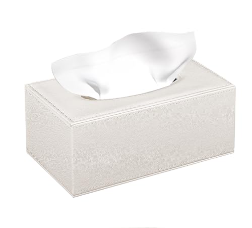 Linen Tissue Box Cover Rectangle,Aesthetic Facial Tissue Cube Box Holder - color: Cream