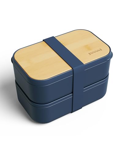 Bento Box Adult Lunch Box - 2 Stackable Containers, 68 oz Large, Natural Bamboo Lid, Microwave Safe, Dishwasher Safe, Bpa free, Gifts for Women, Blue, large - color: Z-Blue-2 Stackable Containers