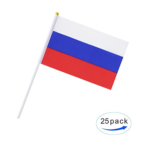 Kind Girl 25 Pack Hand Held Small Mini Flag Russia Flag Russian Stick Flag Round Top National Country Flags,Party Decorations Supplies for Parades,World Cup,Festival Events,International Festival - color: Russia