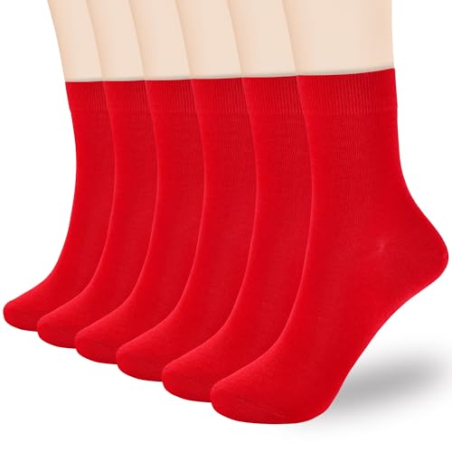 Corlap Women's Thin Above Ankle Socks-6Pairs Cotton Bootie Dress Crew Socks - color: 6 Pairs Red, size: 9-11