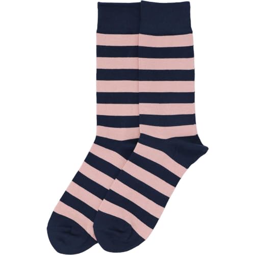 tiemart Men's Socks, Fits Men's Shoe Sizes 8-12 - color: Blush Pink and Navy Blue Striped