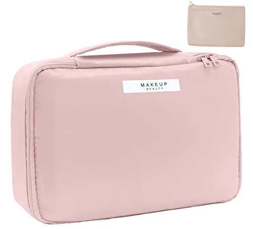 Queboom Travel Makeup Bag Cosmetic Bag Toiletry Bag for Women & Men, Pink - color: Pink-1pcs