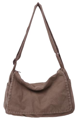 Messenger Bag for Women Men Satchel Bag Canvas Crossbody Shoulder Bag Casual Sling Bag - color: Coffee