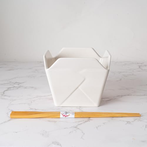 Urban Tokyo Chinese Takeout Box Style Porcelain Bowl With Chopsticks 18 fl oz Square Shape Rice Noodles Pasta To Go Box Shaped Bowl Microwave Dishwasher Safe (Classic Pagoda) - color: Classic Pagoda