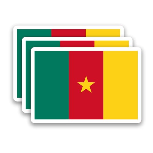 (3Pcs) Cameroon Flag Stickers – Cameroonian National Flag Vinyl Decals, Waterproof Sticker for Laptop, Water Bottle, Scrapbook, Phone Case, Travel Gear, 3" x 2" - color: Cameroon
