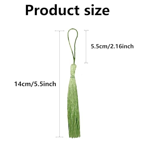 pson 100PCS 5.5 Inch Handmade Silk Bookmark Tassels, Light Green Craft Mini Tassels with Loops for Books, DIY Craft, Jewelry Making, Book Lovers & Collection