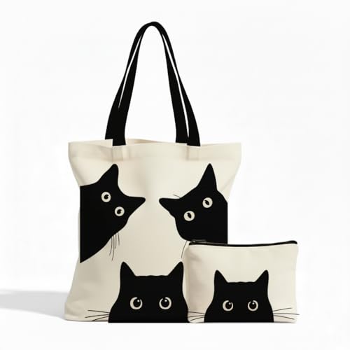Aesthetic Canvas Tote Bag for Women – Minimalist Open-Top Design, Perfect for Books, Daily Errands and Gifting. - color: Peeking Cats
