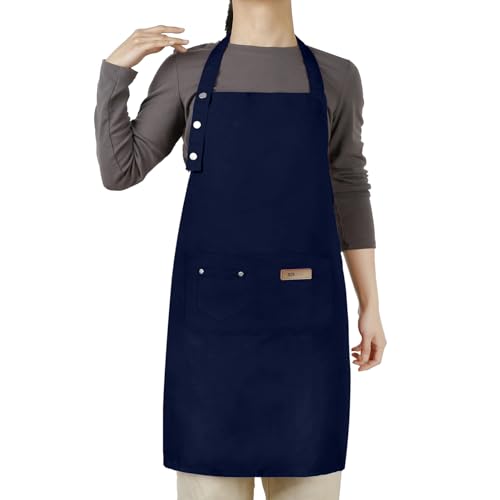 Hongsome Adjustable Button Apron for Women Men Artist Painting Pottery Garden Cooking Kitchen Chef 3 Pockets Waterproof M-XXL - color: Blue