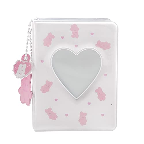 3 Inch Mini Photo Album, Heart Hollow Card Binder Photo Card Holder with Pendant 40 Pockets (white pink rabbit) - style: white pink rabbit