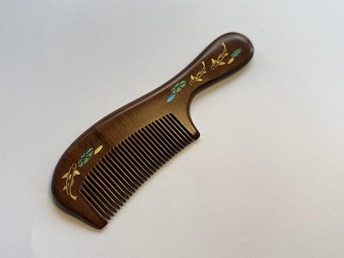 Handmade wooden hair comb, natural sandalwood comb, anti-static wooden combs, with sandalwood fragrance, good for hair growth, suitable for ladies and girls. (handle comb) - color: handle comb