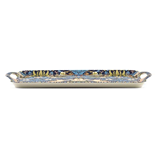 Pimpernel Morris & Co Strawberry Thief Blue Tray with Handles - Decorative Melamine Serving Tray for Afternoon Tea, Coffee Table Display, Garden Party Entertaining, Charcuterie Board, Gifting - size: 18.9" x 11.6" x 1", style: Blue Strawberry Thief