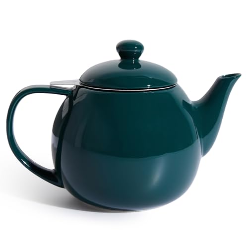 Sweese Teapots for Tea, 27 oz Porcelain Tea pot with Removable Stainless Steel Infuser, Tea Pots for Loose Tea - Dark Green - color: Dark Green, size: 27oz (with infuser)