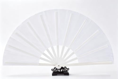 2 Pack Large Folding Hand Fan,White Chinese Kung Fu Tai Chi Fan Nylon-Cloth Fan for Men and Women Performance, Dance, Decorations, Festival, Gift (Folding Fan White+case 2p) - color: White+white