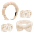 Beige Skincare Bubble headband and wristband set for Face Washing - color: Light khaki