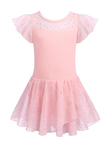 Zaclotre Girls Ballet Leotards Ruffle Sleeve Sparkle Dance Leotard - color: Ballet Pink, size: 2-3T
