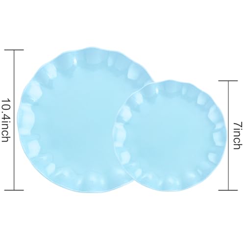 LIYH 24Pcs Light Blue Scalloped Plastic Plates Reusable For Party Events - color: Blue, size: 24(12 Guests)