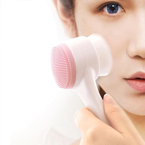 AKOAK 1 Pack Facial Cleansing Brush, 2-in-1 Two-Head Manual Cleansing Brush, Silicone Facial Scrubbing Brush for Deep Pores, Exfoliation, Blackhead Removal and Cosmetic Massage