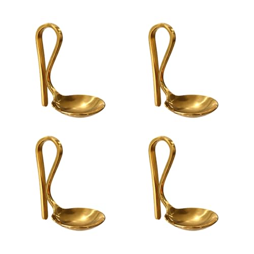 FLUTESPOON™ Appetizer Spoon for Champagne, Wine & Cocktails, Rim-Hanging Stainless Steel Serving Spoon, Set of 4 - color: Gold